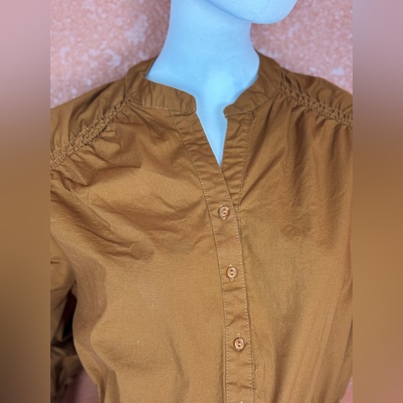 Astr The Label Ruched Flounce Shirtdress Long Sleeve Buttoned brown Small.  E32 - Picture 10 of 17